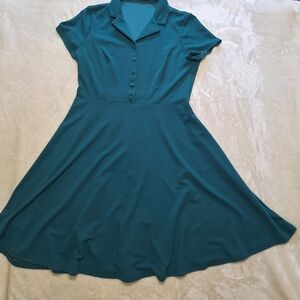 Teal Button-Up A-Line Dress